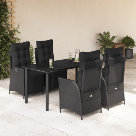 Set mobilier de grădină cu perne, 5 piese, negru, poliratan - Img 1