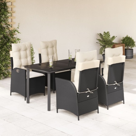 Set mobilier de grădină cu perne, 5 piese, negru, poliratan