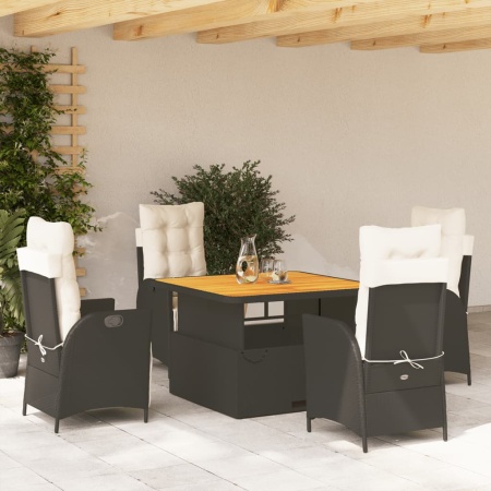 Set mobilier de grădină cu perne, 5 piese, negru, poliratan - Img 1