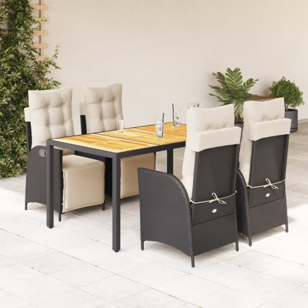 Set mobilier de grădină cu perne, 5 piese, negru, poliratan