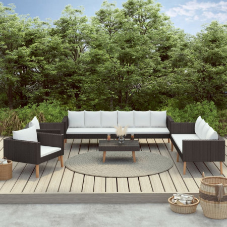 Set mobilier de grădină cu perne, 5 piese, negru, poliratan - Img 1