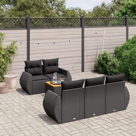 Set mobilier de grădină cu perne, 6 piese, negru, poliratan