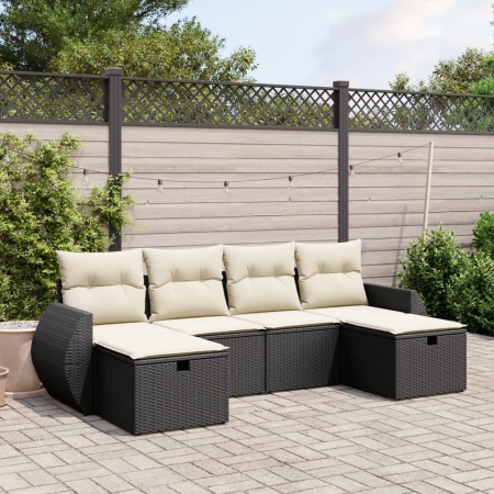 Set mobilier de grădină cu perne, 6 piese, negru, poliratan