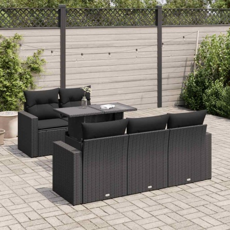 Set mobilier de grădină cu perne, 6 piese, negru, poliratan - Img 1