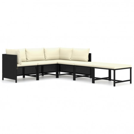 Set mobilier de grădină cu perne, 6 piese, negru, poliratan
