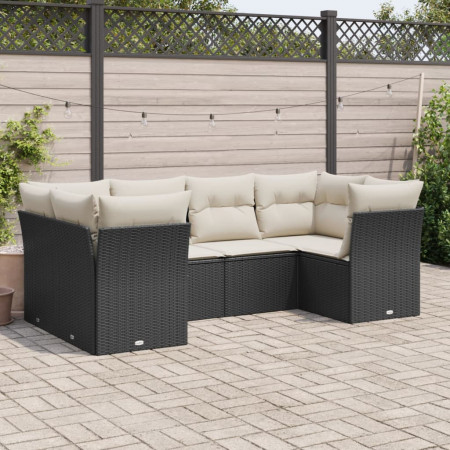 Set mobilier de grădină cu perne, 6 piese, negru, poliratan