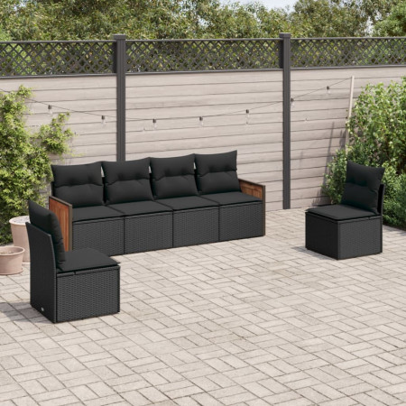 Set mobilier de grădină cu perne, 6 piese, negru, poliratan