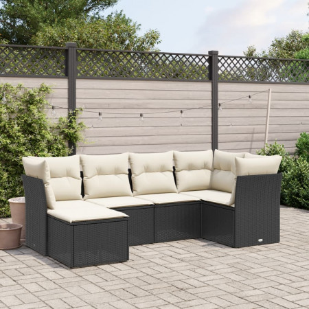 Set mobilier de grădină cu perne, 6 piese, negru, poliratan