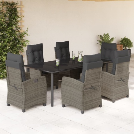 Set mobilier de grădină cu perne, 7 piese, gri, poliratan