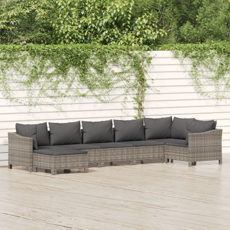 Set mobilier de grădină cu perne, 7 piese, gri, poliratan - Img 1
