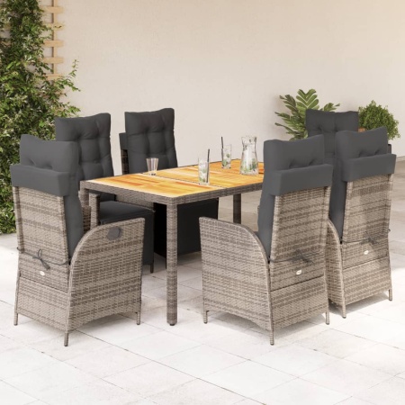 Set mobilier de grădină cu perne, 7 piese, gri, poliratan