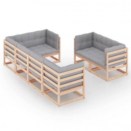 Set mobilier de grădină cu perne, 7 piese, lemn masiv de pin