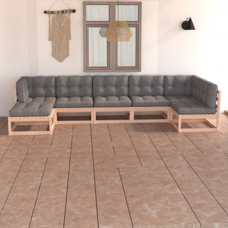 Set mobilier de grădină cu perne, 7 piese, lemn masiv de pin