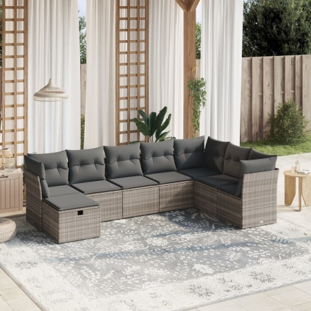 Set mobilier de grădină cu perne, 8 piese gri deschis poliratan
