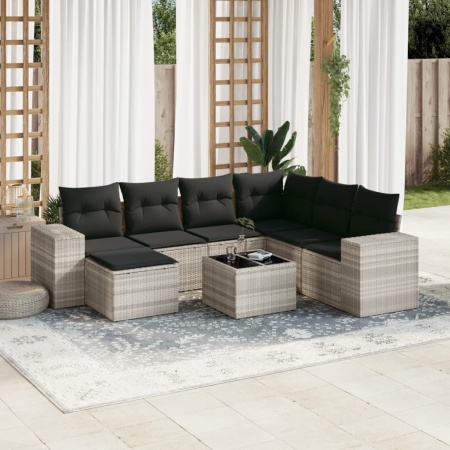 Set mobilier de grădină cu perne, 8 piese gri deschis poliratan
