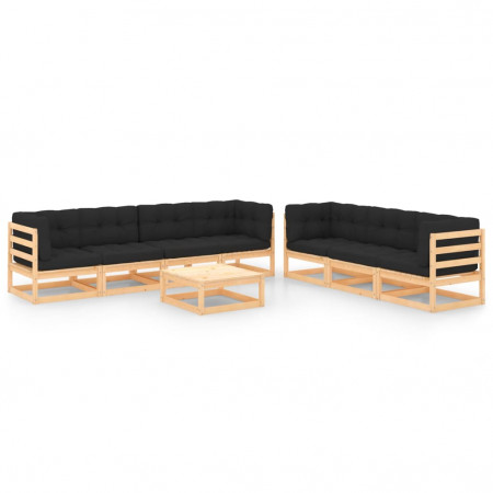 Set mobilier de grădină cu perne, 8 piese, lemn masiv pin