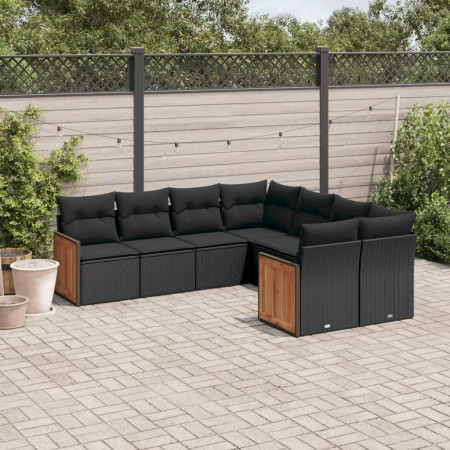 Set mobilier de grădină cu perne, 8 piese, negru, poliratan