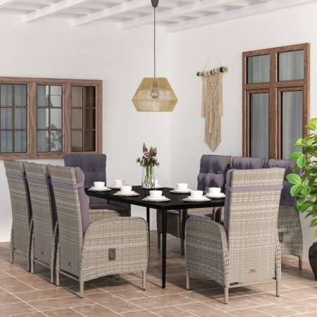 Set mobilier de grădină cu perne, 9 piese, gri și negru