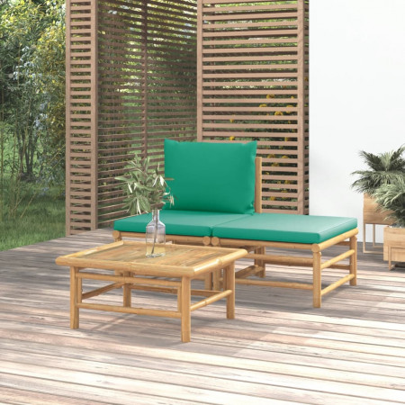 Set mobilier de grădină cu perne verzi, 3 piese, bambus - Img 1