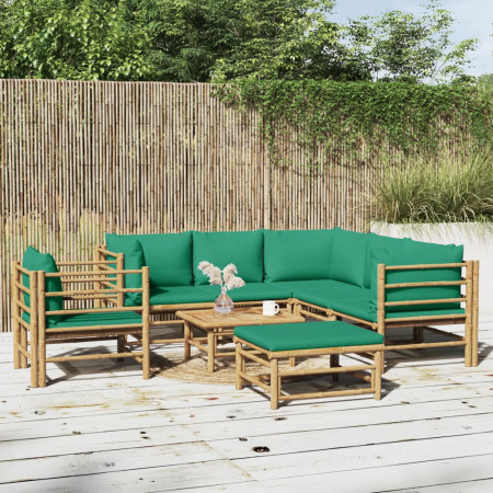 Set mobilier de grădină cu perne verzi, 8 piese, bambus - Img 1