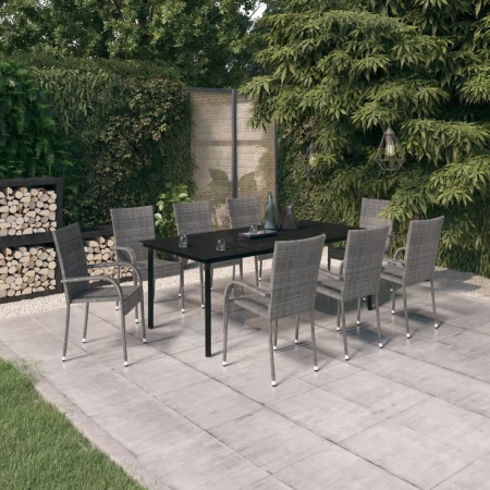 Set mobilier de grădină, gri și negru, 9 piese