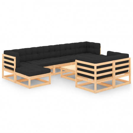 Set mobilier de grădină perne antracit 10 piese lemn masiv pin