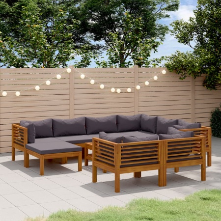 Set mobilier grădină cu perne, 10 piese, lemn masiv de acacia