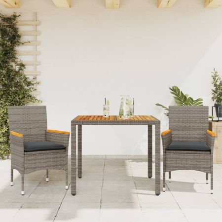 Set mobilier grădină cu perne 3 piese gri poliratan/lemn acacia