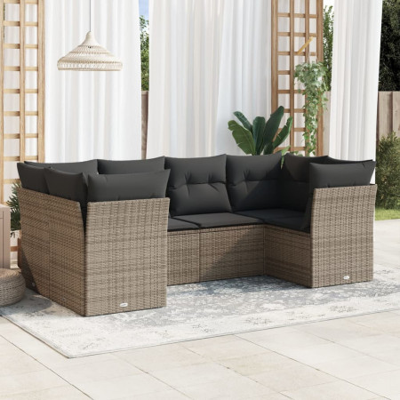 Set mobilier grădină cu perne, 6 piese, gri, poliratan
