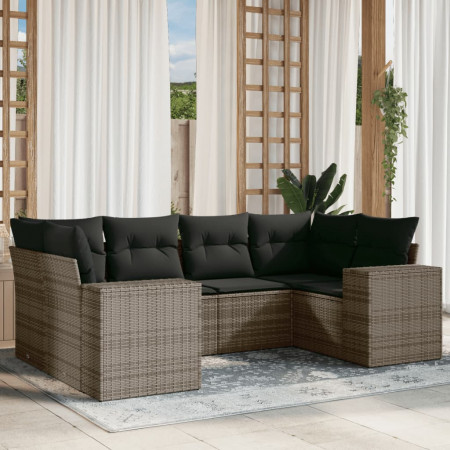 Set mobilier grădină cu perne, 6 piese, gri, poliratan