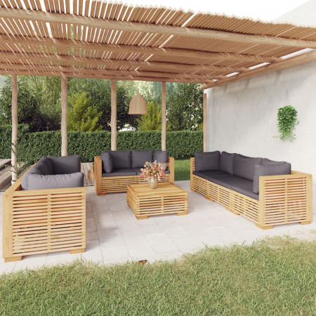 Set mobilier grădină cu perne, 9 piese, lemn masiv de tec