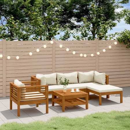 Set mobilier grădină cu perne crem, 6 piese, lemn masiv acacia - Img 1