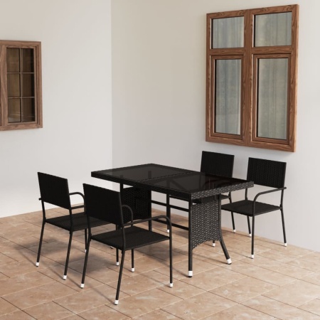 Set mobilier pentru grădină, 5 piese, negru, poliratan