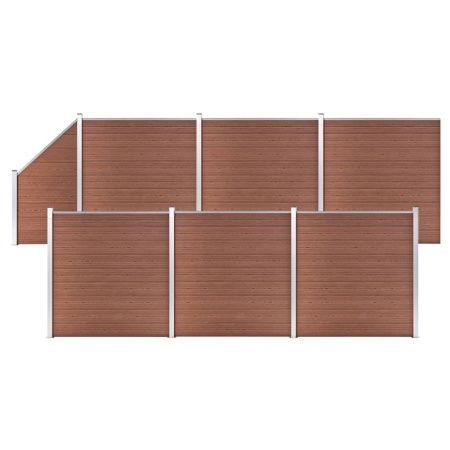 Set panouri gard, 6 pătrate + 1 oblic, maro, 1138x186 cm, WPC