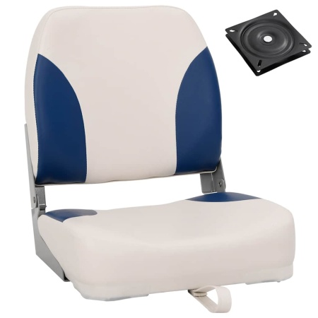 Set scaun pliabil pentru barcă, 2 piese, cu pernă alb-albastru