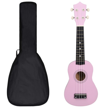 Set ukulele soprano, cu husă, pentru copii, roz, 21