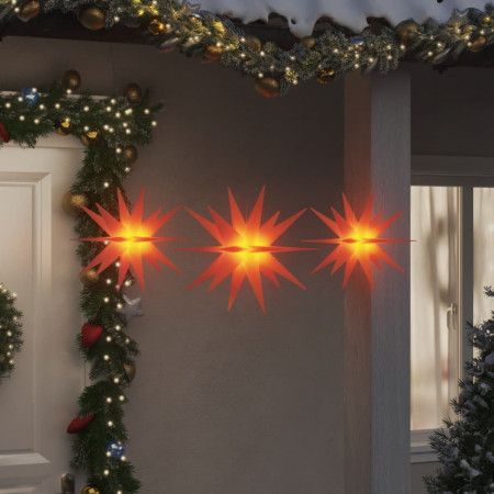 Stele iluminate Moravian LED-uri, 3 buc., roșu, pliabile