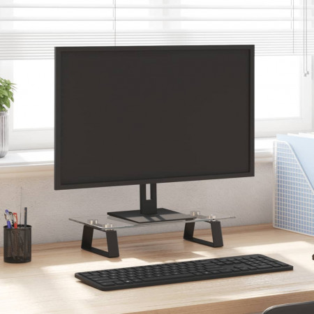 Suport de monitor, negru, 40x20x8 cm, sticlă securizată/ metal