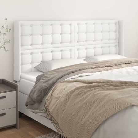 Tăblie de pat cu aripioare, alb, 163x16x118/128 cm, piele eco