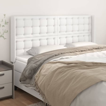 Tăblie de pat cu aripioare, alb, 203x16x118/128 cm, piele eco - Img 1