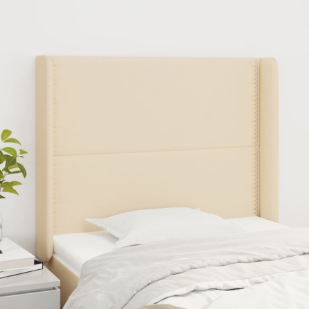 Tăblie de pat cu aripioare, crem, 103x16x118/128 cm, textil