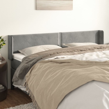 Tăblie de pat cu aripioare gri deschis 163x16x78/88 cm catifea