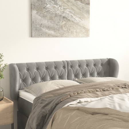 Tăblie de pat cu aripioare gri deschis 163x23x78/88 cm catifea