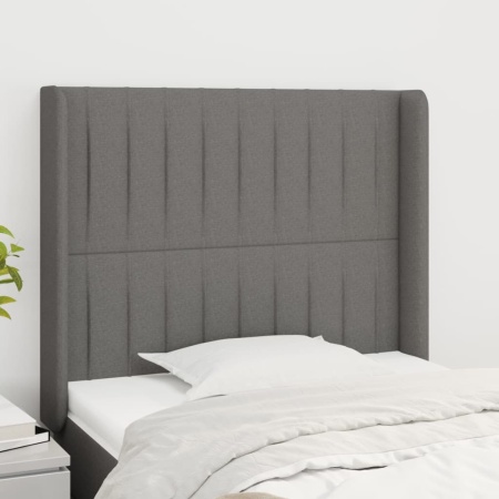 Tăblie de pat cu aripioare gri închis 103x16x118/128 cm textil