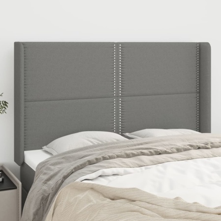 Tăblie de pat cu aripioare gri închis 147x16x118/128 cm textil