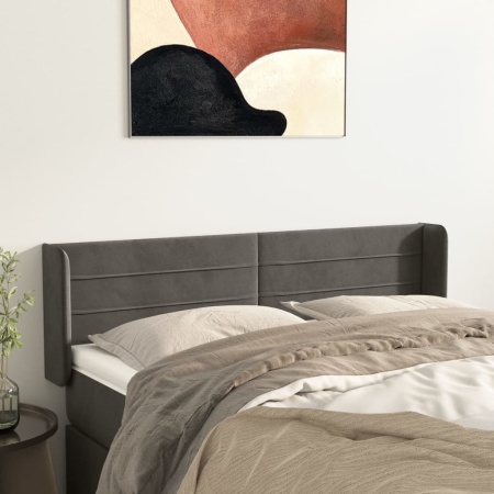Tăblie de pat cu aripioare gri închis 147x16x78/88 cm catifea