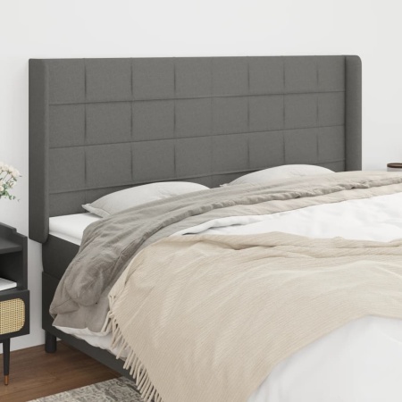 Tăblie de pat cu aripioare gri închis 163x16x118/128 cm textil