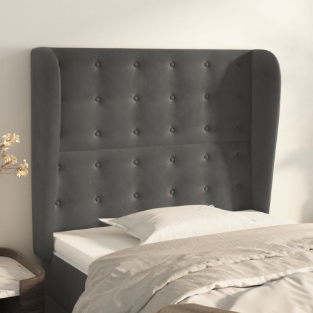 Tăblie de pat cu aripioare gri închis 83x23x118/128 cm catifea