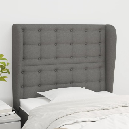 Tăblie de pat cu aripioare gri închis 83x23x118/128 cm textil