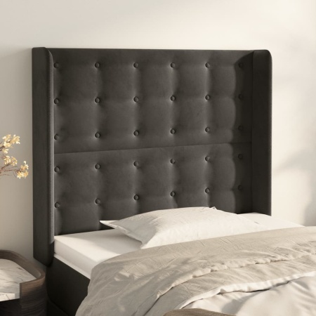 Tăblie de pat cu aripioare gri închis 93x16x118/128 cm catifea